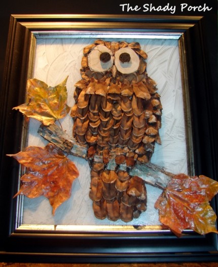 Framed Pine Cone Owl