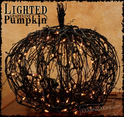 Lighted Black Grapevine Pumpkin