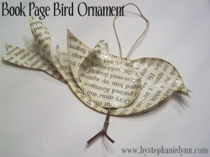 Book Page Bird Ornament