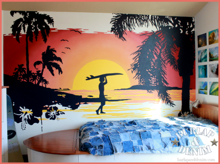 Surfing Sunset Wall Mural