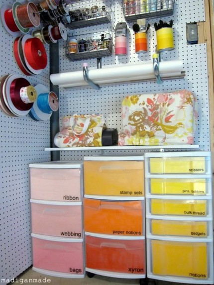 Colorful Ombre Basement Craft Storage