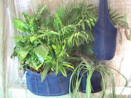 Recycled Denim Sling-Style Plant Hanger 