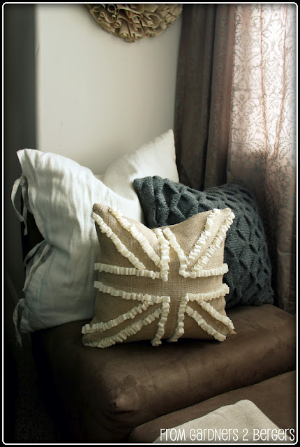 Burlap and Ruffle Union Jack Pillow