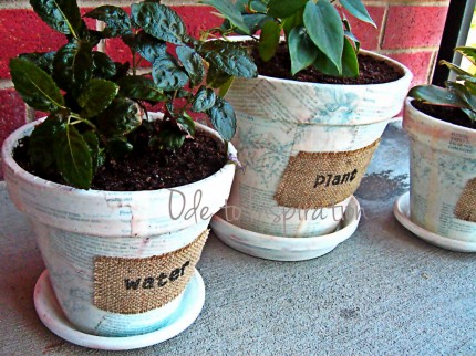 Book Page and Burlap Pots