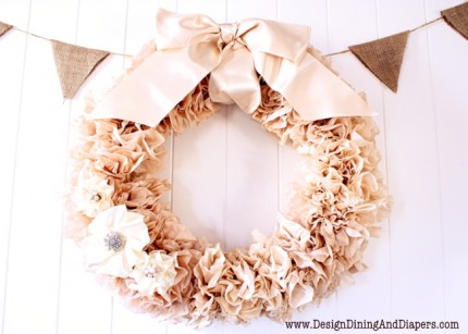 Pretty tea stained coffee filter wreath as seen on HomeandGarden.CraftGossip.com