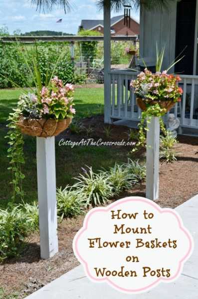 How-to-Mount-Flower-Baskets-on-Wooden-Posts